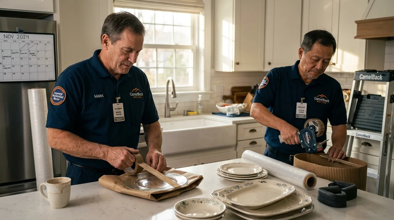 Professional crew packing kitchen dishware in Sonora, TX